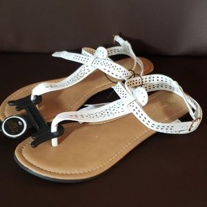 White T-strap sandals